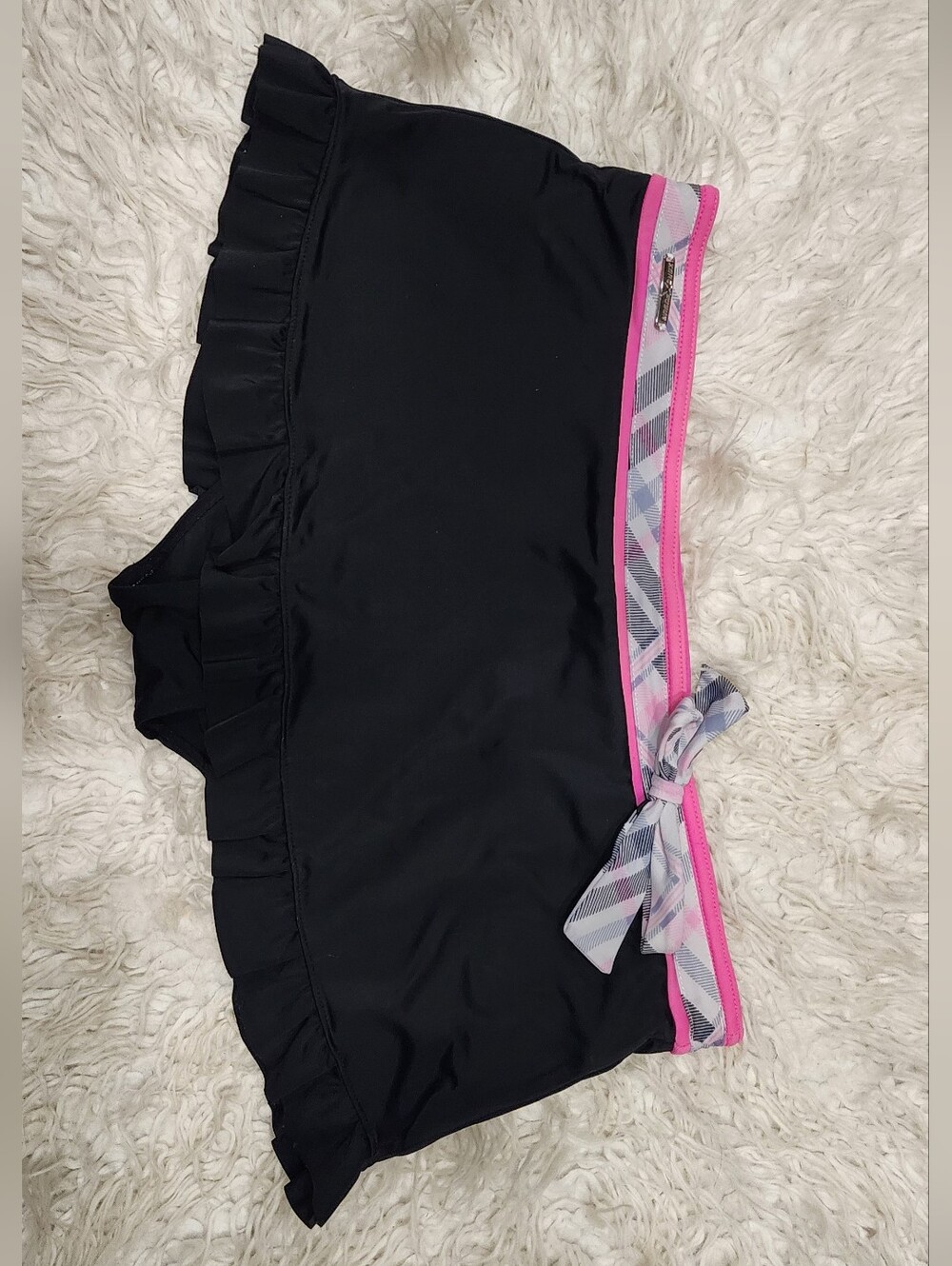 ZeroXposur Black Bikini Skirt with Pink Trim and Plaid Bow